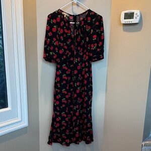 MICHAEL KORS Collection Rose Silk Georgette Crepe Tie Neck Dress 2 like new